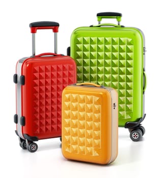 Colorful hardcase suitcases isolated on white background. 3D illustration.