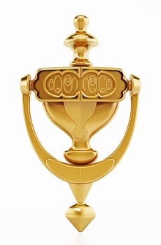Golden door knocker isolated on white background. 3D illustration.