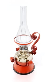 Vintage oil lamp isolated on white background. 3D illustration.