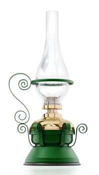 Vintage oil lamp isolated on white background. 3D illustration.