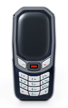 Old style basic mobile phone with keypad. 3D illustration.