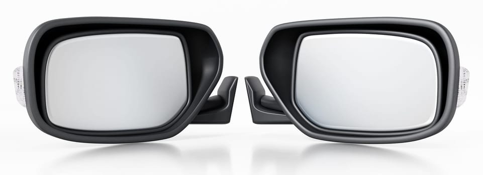 Car side mirrors isolated on white background. 3D illustration.