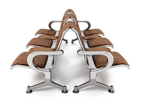 Airport seats isolated on white background. 3D illustration.