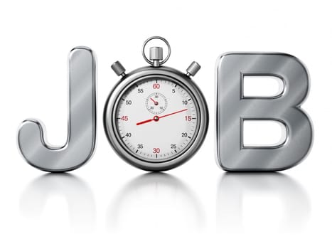 Analogue chronometer replacing the letter o in the word job. 3D illustration.