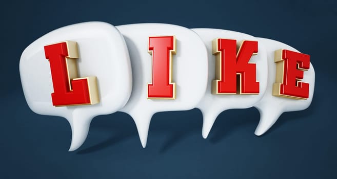 LIKE word on speech balloons. 3D illustration.