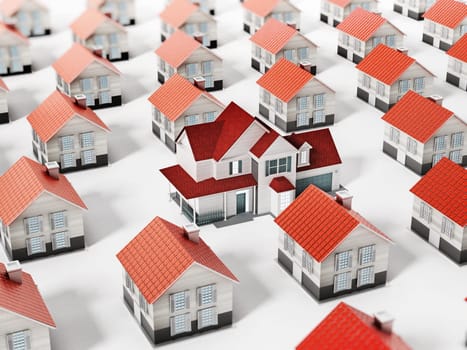 Luxury estate standing out against many regular houses. 3D illustration.
