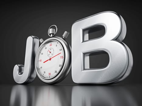 Analogue chronometer replacing the letter o in the word job. 3D illustration.