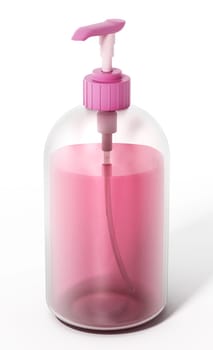 Pink and clear plastic soap bottle isolated on white background. 3D illustration.