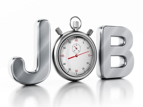 Analogue chronometer replacing the letter o in the word job. 3D illustration.