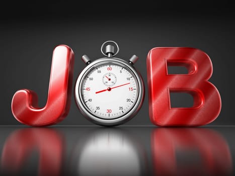Analogue chronometer replacing the letter o in the word job. 3D illustration.