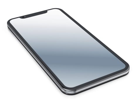 Up to date full screen smartphone isolated on white background. 3D illustration.
