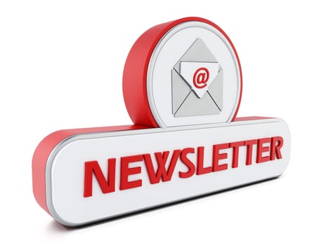 Newsletter word and envelope icon isolated on white background. 3D illustration.