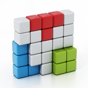 Building blocks forming a cube alltogether. 3D illustration.
