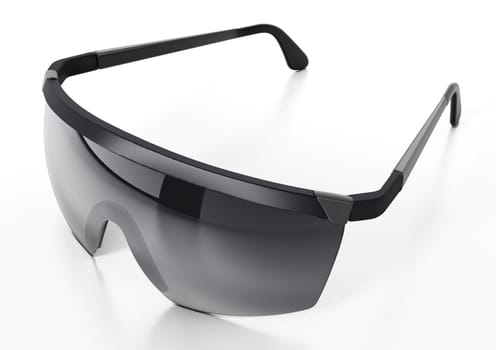 Black ski glasses or sunglasses isolated on white background. 3D illustration.