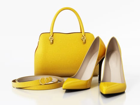 Yellow handbag isolated on white background. 3D illustration.