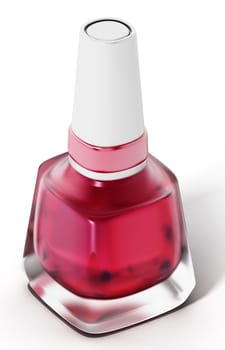 Red nail polish glass bottle isolated on white background. 3D illustration.