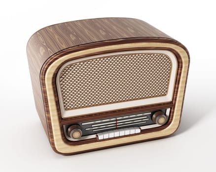 Vintage radio isolated on white background. 3D illustration.