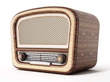 Vintage radio isolated on white background. 3D illustration.