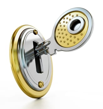 Keyhole on the lock isolated on white background. 3D illustration.
