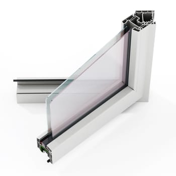 PVC window detail isolated on white background. 3D illustration.