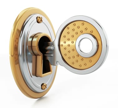 Keyhole on the lock isolated on white background. 3D illustration.
