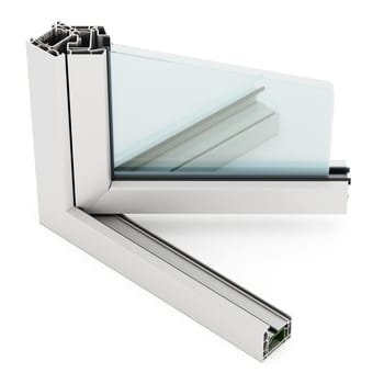 PVC window detail isolated on white background. 3D illustration.