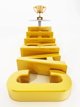 Career steps leading through the gold cup. 3D illustration.