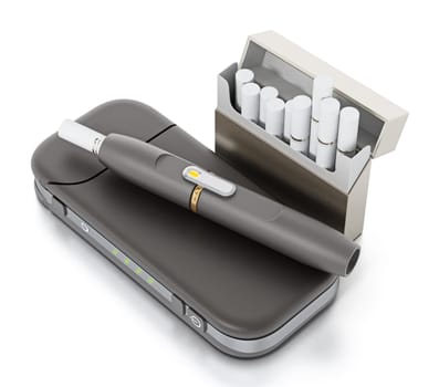 Electronic cigarette set isolated on white background. 3D illustration.