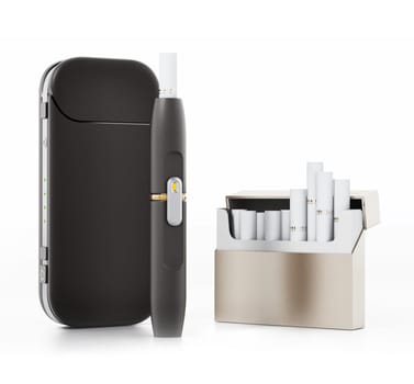 Electronic cigarette set isolated on white background. 3D illustration.