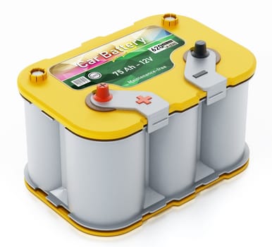 Modern spare car battery isolated on white background. 3D illustration.