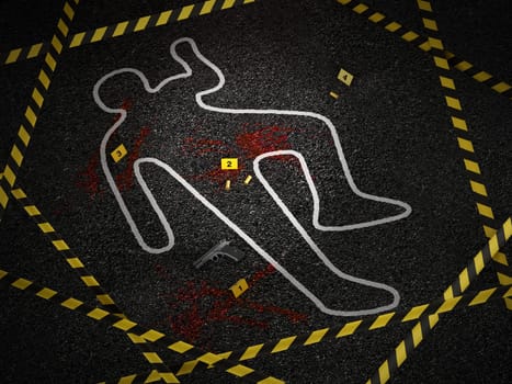 Crime scene of a murder case. 3D illustration.