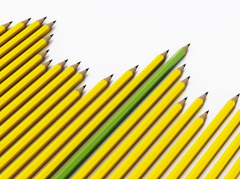 Arranged rising yellow pencils represent business success.