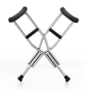 Crutches isolated on white background. 3D illustration.