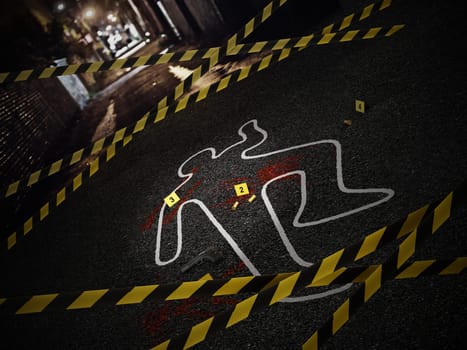 Crime scene of a murder case. 3D illustration.