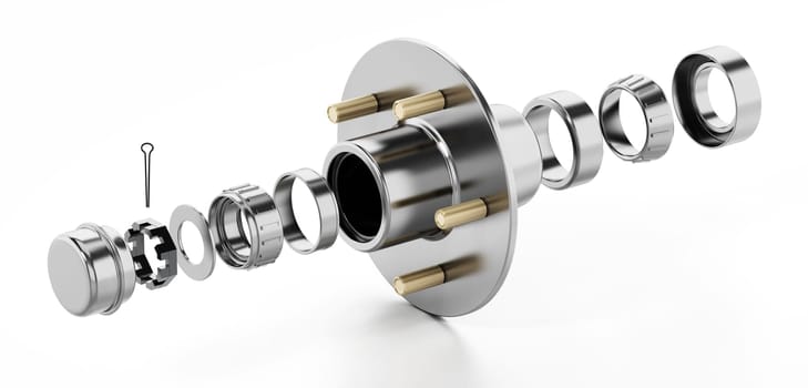 3D structure of a wheel bearing. 3D illustration.