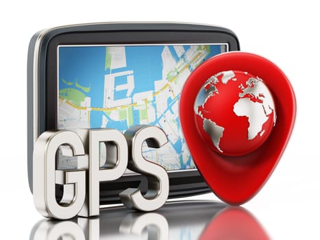 GPS Global Positioning System and globe isolated on white background. 3D illustration.