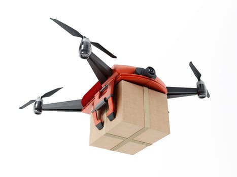Unmanned drone carrying cargo box. 3D illustration.