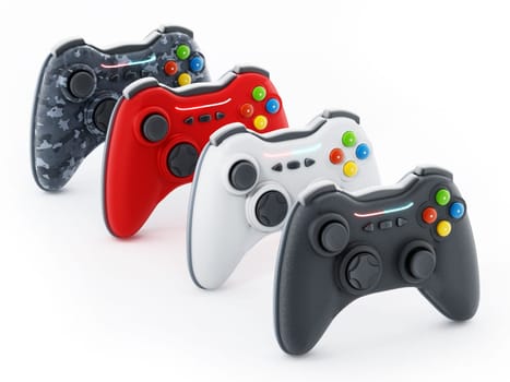 Generic game controllers isolated on white background. 3D illustration.