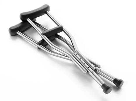 Crutches isolated on white background. 3D illustration.