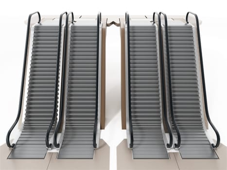 Escalator isolated on white background. 3D illustration.