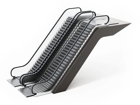 Escalator isolated on white background. 3D illustration.