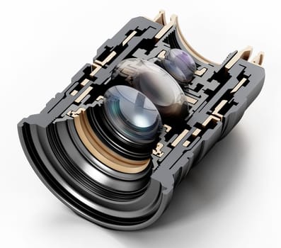 3D structure of a professional lens. 3D illustration.
