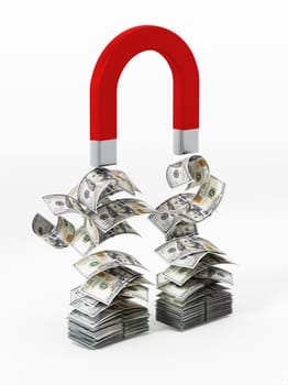 Money magnet drawing dollar bills. 3D illustration.