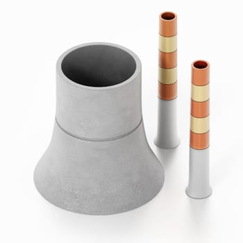 Nuclear plant isolated on white background. 3D illustration.