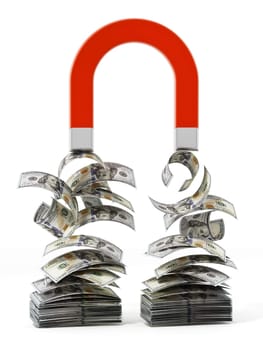 Money magnet drawing dollar bills. 3D illustration.