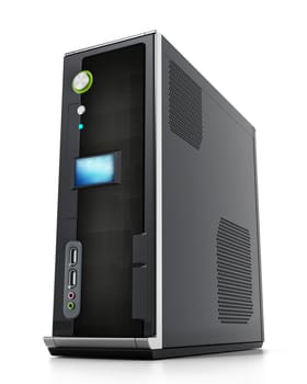 Modern PC case isolated on white background. 3D illustration.