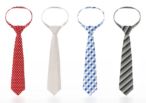 Set of neckties with various textures. 3D illustration.