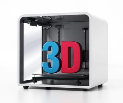 3D printer isolated on white background. 3D illustration.