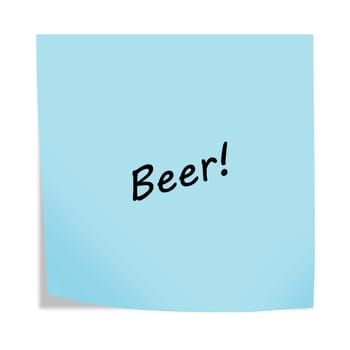 A beer 3d illustration post note reminder on white with clipping path