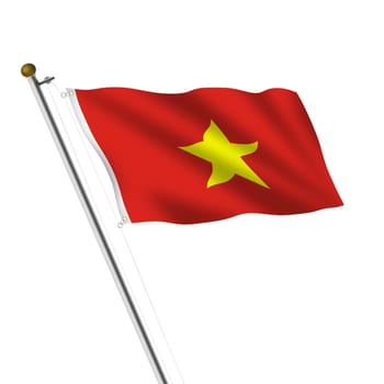 A Vietnam flagpole 3d illustration on white with clipping path